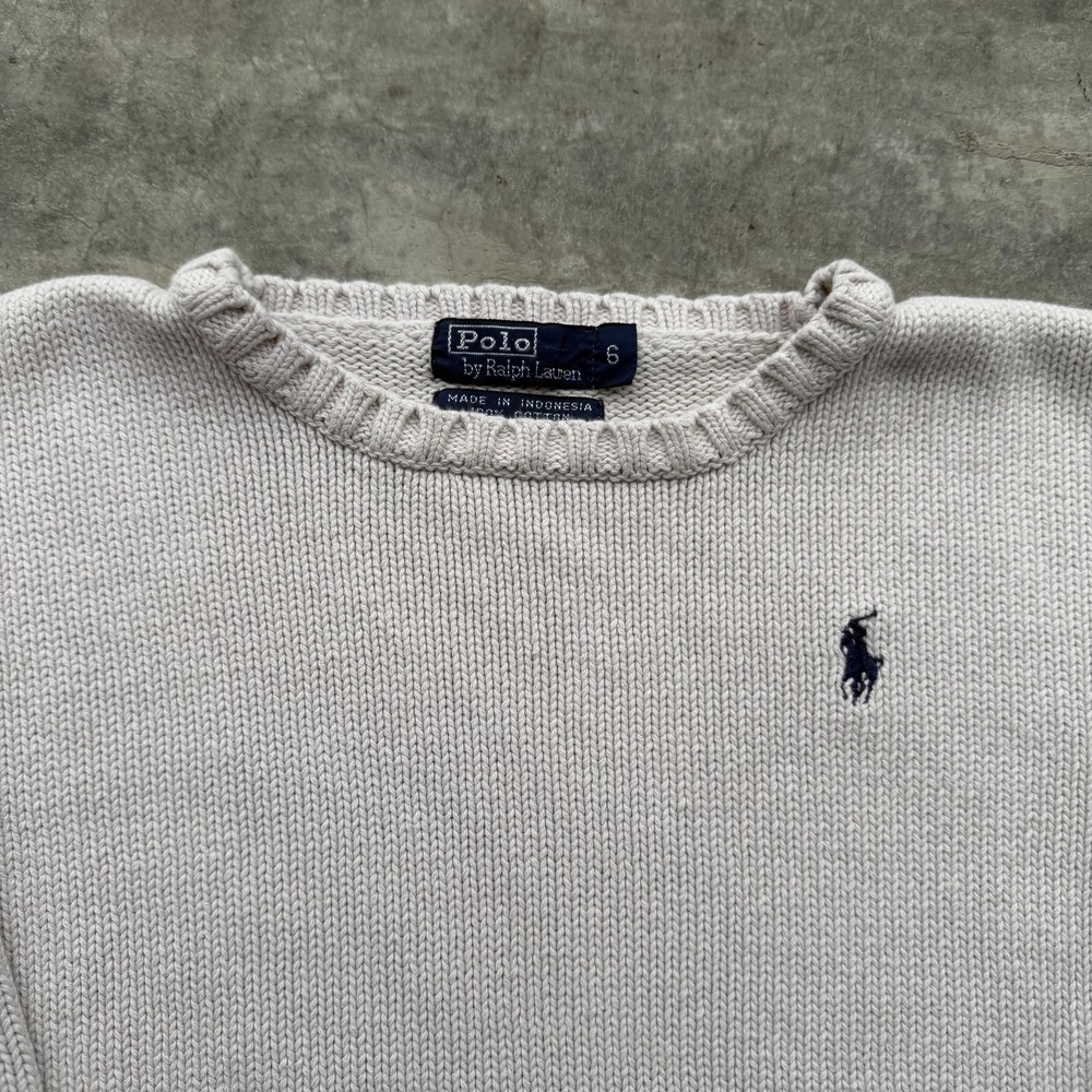 Polo Ralph Lauren Sweater Boys 6 Beige Cotton Crewneck Knit Pony Logo Pullover - Picture 2 of 5